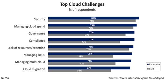 Graph showing the most import cloud challenges